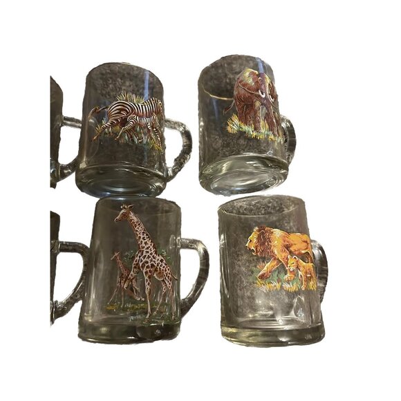 1960S Glass Beer Mug Set 4 with Animals Painted Coffee Cup 4.5”T 3.25”W - Picture 3 of 5